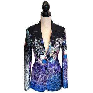 Abstract Printed Women's Black & Purple  Blazer Jacket